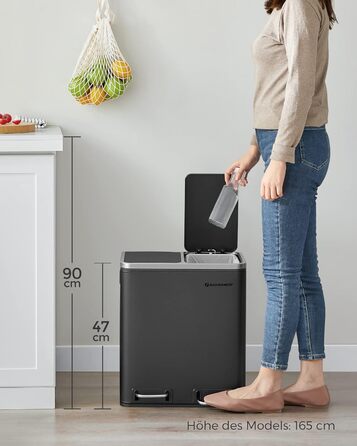 Кухонний контейнери для сміття, 2 x 15 л, чорний SONGMICS