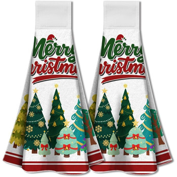 Набір з 2 різдвяних кухонних рушників 31,5 x 34,5 см з петлею для підвішування, Різдвяні ялинки WADORN