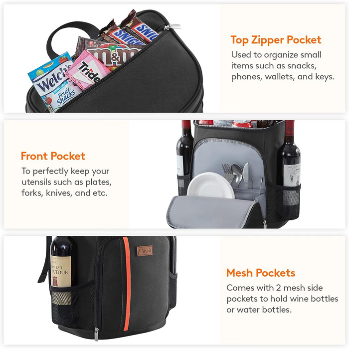 Герметичная сумка-холодильник Рюкзак Водонепроницаемый рюкзак для пикника Изолированная сумка для ланча для мужчин Женщины Работа Пикники Пляж Caping Путешествия Активный отдых на свежем воздухе, (черный, M), 22L Cool Pack