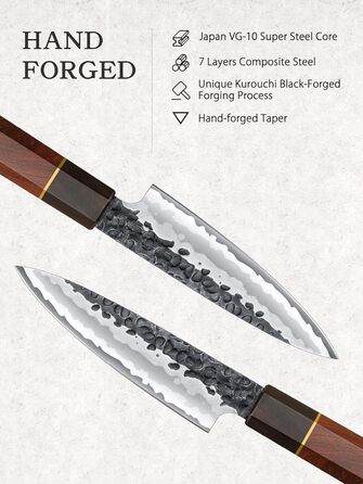 Ніж HOSHANHO Santoku Ніж ручного кування, ніж Сантоку Гостре лезо 18 см Кухонний ніж з японської серцевини VG10 Ніж для кухарів з ергономічною ручкою Подарункова коробка (набір ножів 3 шт.)