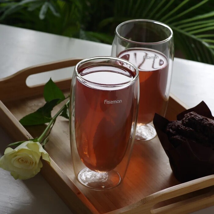 Комплект з двох склянок Fissman FRAPPE 350 мл жароміцне скло з подвійними стінками (6447)