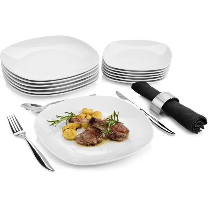 СПІВАЧКА Білий столовий сервіз Bilgola, порцеляновий набір посуду з 30 предметів на 6 персон, набір тарілок округлого дизайну, обідня тарілка (столовий сервіз 12 шт. )