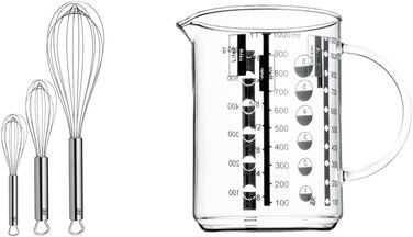 И, віночок з нержавіючої сталі частково матовий, віночок, віночок, віночок, можна мити в посудомийній машині (комплект зі скляним мірним стаканчиком 1 л), 3 шт.