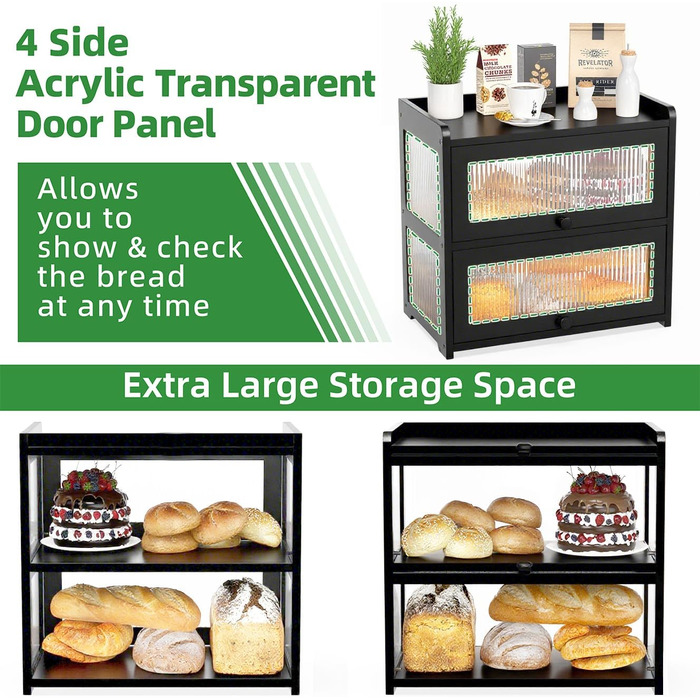 Дворівнева бамбукова хлібниця 41 x 25 x 40 см, чорна BAMBANG