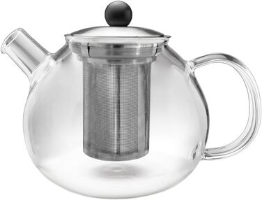 Скляний чайник Creano 1.3 л, скляний чайник із 3 частин із вбудованим ситечком з нержавіючої сталі та скляною кришкою, ідеально підходить для приготування сипучих чаїв, без крапель, моноблок (1,6 л)
