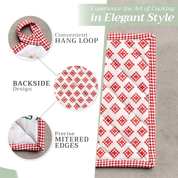 Рукавички для духовки, прихватки для каструль Maison d&39 Hermine, 100 бавовна, термостійкі кухонні рукавички, рукавички для духовки (19 x 33 см) та прихватки для каструль (20 x 20 см) для приготування їжі, Морзін - Рукавички для духовки (19 x 33 см) та п