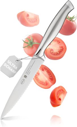 Високоякісний кухонний ніж 20 см для м&39яса, риби, птиці та овочів, нержавіюча сталь 18/10, ергономічна срібна ручка, гострий ніж для кухні (універсальний ніж)