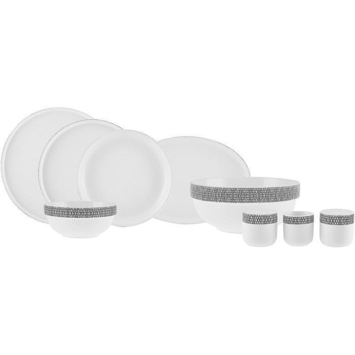 Набір кістяного посуду Karaca Streamline Fallon нового покоління, 59 предметів, 12 персон, новий кістяний обідній сервіз, виготовлення та дизайн, декоративний, натуральний, їдальня