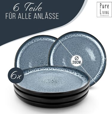 Набір посуду з керамограніту 6 персон Ibiza 24 шт. - Середземноморський набір посуду, посудомийна машина, мікрохвильова піч і захист від подряпин - Набір мисок і тарілок - Посуд Pure Living Black в димчасто-блакитному кольорі (6x))