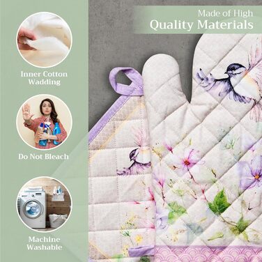 Рукавички для духовки Maison d&39 Hermine, Прихватки для каструль, 100 бавовна, термостійкі кухонні рукавички, рукавички для духовки (19 x 33 см) та прихватки для каструль (20 x 20 см) для приготування їжі, Morzine - Рукавички для духовки (19 x 33 см) та 