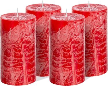 Набір із 4 свічок-стійок Brandsseller 7 x 10 см Однотонні та виготовлені з парафіну Сільські свічки з тривалим часом горіння Декоративні свічки для прикраси столу, Різдва та вечірок (7 x 18 см Набір із 4 шт. , червоні)
