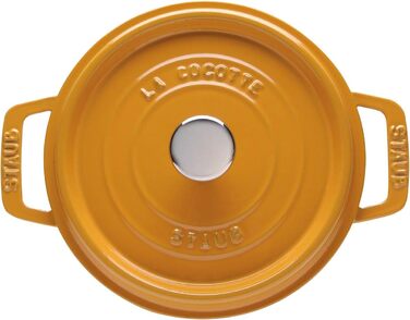 Чавунна жаровня/кокотниця STAUB, кругла 8,35 л, функція Ароматичний дощ для оптимального зволоження, для всіх типів варильних поверхонь, включаючи індукційні та духові шафи, (гірчично-жовтий, 26 см)