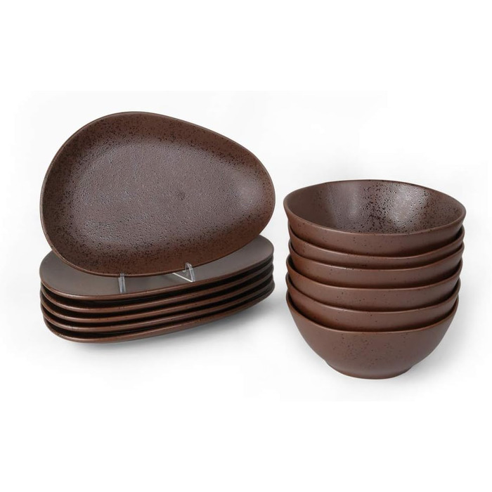 Арена Реактивный фарфор на 4 человека (12 шт.) Набор тарелок и мисок, коричневый)