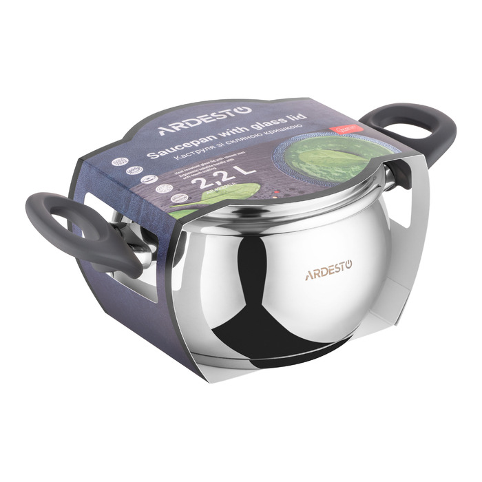 ARDESTO Gemini Cremona Pan, стеклянная крышка, 2,2 л, нержавеющая сталь