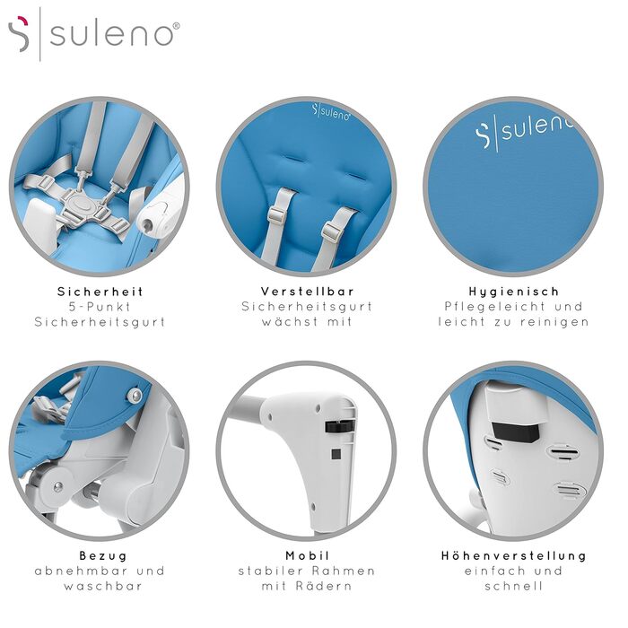 Дитячий стільчик для годування світло-блакитний Suleno