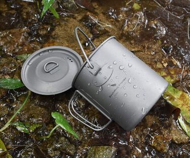 Безмежна подорож на відкритому повітрі 750 мл 800 мл 1100 мл 1300 мл Титанова каструля з кришкою Складна ручка для застави Кемпінг Піші прогулянки Пікнік Ультралегка портативна пляшка для води Чашка Кухоль Набір свиней (750 мл чашка свинина)