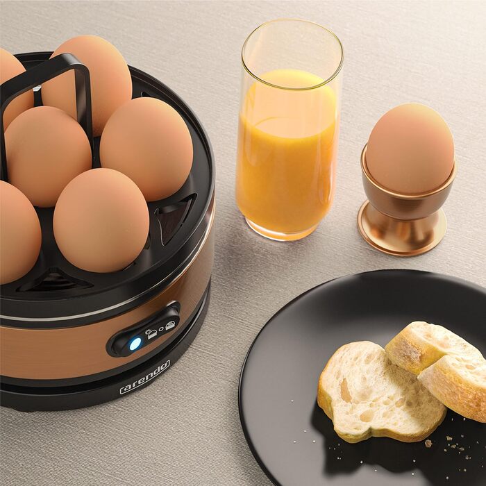 Яйцеварка Arendo Sevencook 400 Вт - Конструкция из нержавеющей стали - 1-7 яиц - Яйцеварка - Переключатель ВКЛ/ВЫКЛ - 3 степени твердости на выбор - Функция поддержания тепла - Звуковой сигнал - Без бисфенола А холодный серый (C Медь)