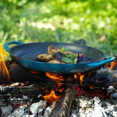 Кругла пательня гриль Fissman 30x4,0 см з боковими ручками емальований чавун (4044)