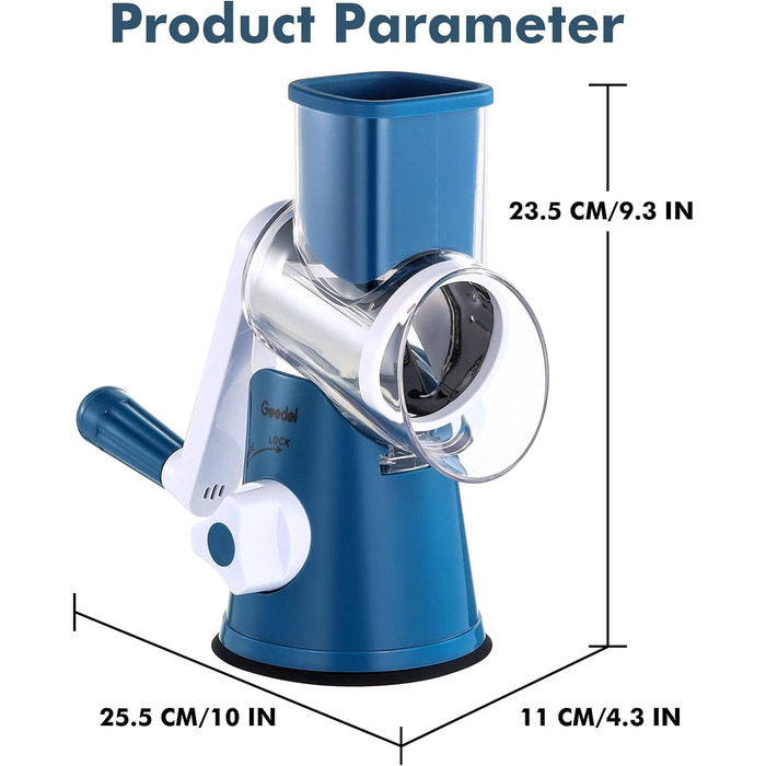 Терка для сыра/овощей с 3 барабанными лезвиями синий Geedel