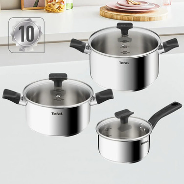 Tefal Delicious набор посуды, 6 предметов, нержавеющая сталь, бакелит, стекло
