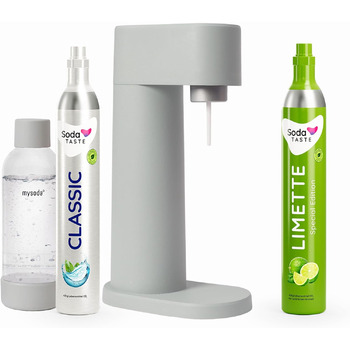 Набір для газування води, 4 предмети, класик + лайм, сірий Mysoda Woody SodaTASTE