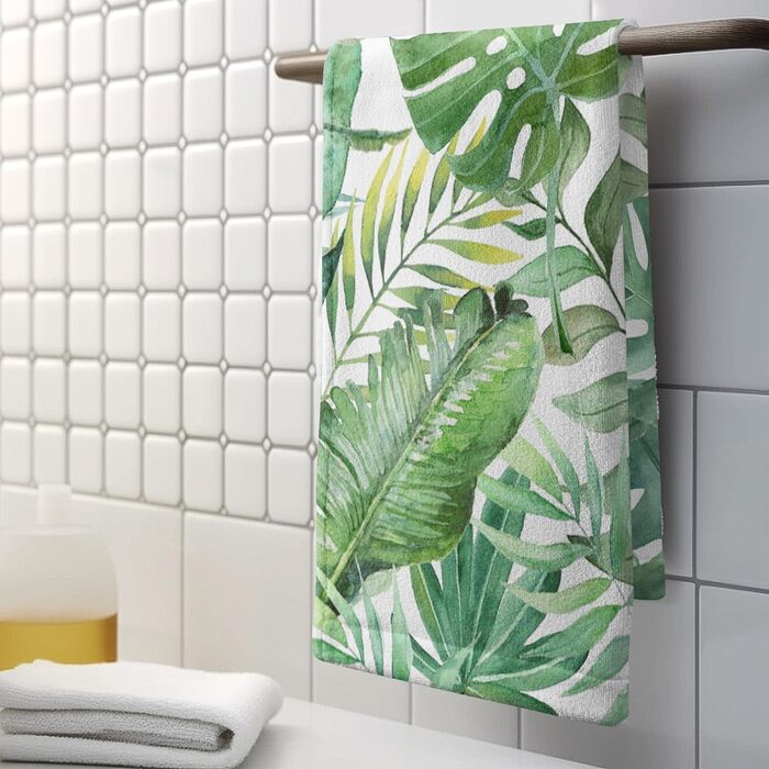 Різдвяні кухонні рушники Kwlegh, рушник для рук, різдвяна ялинка, цукерка-тростина, сніжинка, рушник для пальців, набір з 2 шт. , милий чоловічий банний рушник, високопоглинаючі рушники, 36 шт. (тропічне листя)