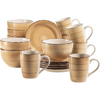 Вінтажний сніданок на 6 персон, кераміка з ручним розписом, набір посуду з 18 предметів, синій, керамограніт (бежевий), 931492 Bel Tempo II