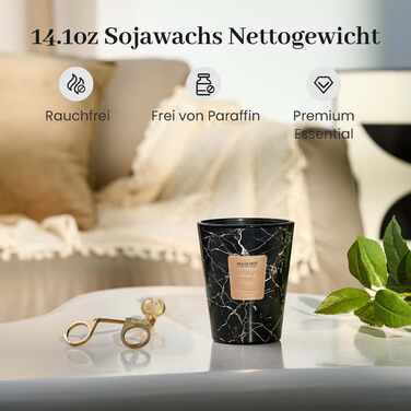 Велика ароматична свічка M&SENSE Чорні ароматичні свічки у склянці Ароматизована свічка з натурального соєвого воску Розслаблююча ароматерапія Подарунок для жінок та чоловіків, Різдво Час горіння 75 годин та 2 ґноти (Leather Night, 400 г)