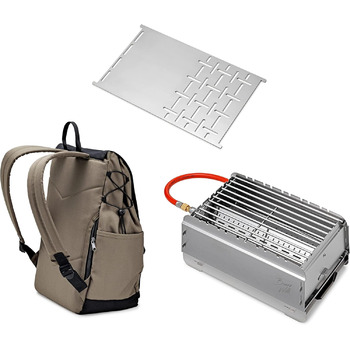 Мобільний газовий гриль Bruzz Willi BW1.1 50 мбар, велосипедний рюкзак з відділенням для охолодження, легке складання та розбирання, пальник 3,5 кВт, знімний піддон для жиру, в комплекті мультиінструмент (BW1.1 Plancha Bundle)