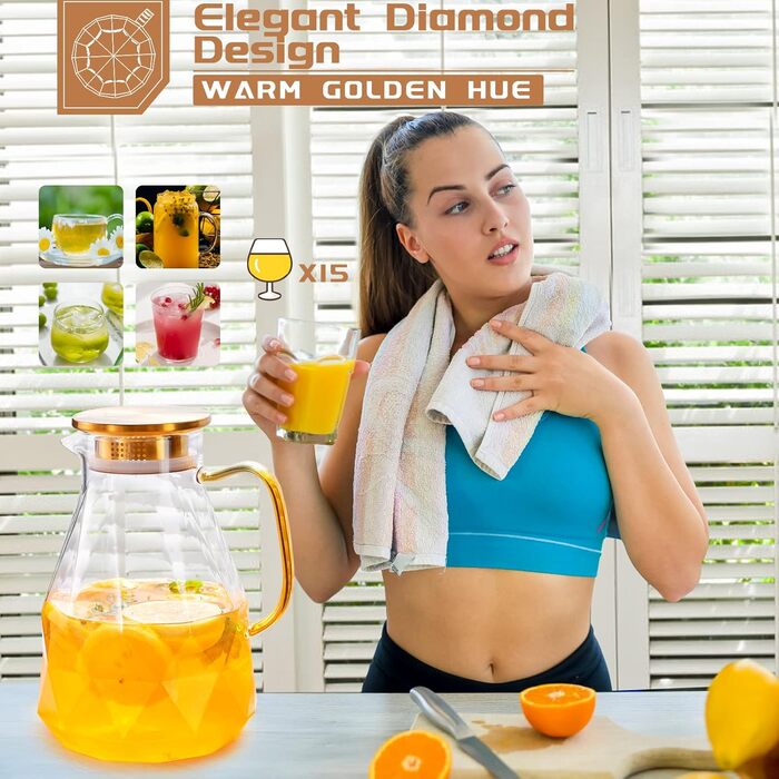 Скляний глечик для води з кришкою 2,2 л miudeco