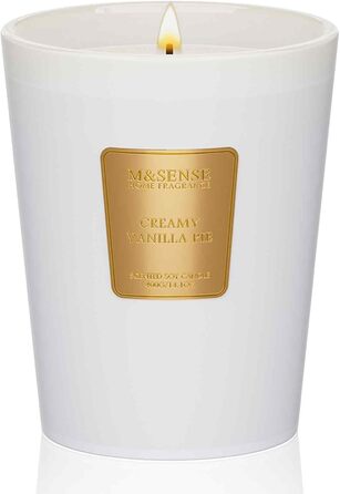 Ароматична свічка M&SENSE надзвичайно велика, час горіння 150 годин, натуральна ароматерапевтична свічка з 3 гнітами, сильний аромат, тривале горіння, подарункова свічка та прикраса для дому, подарунки для жінок (400 г, ваніль)