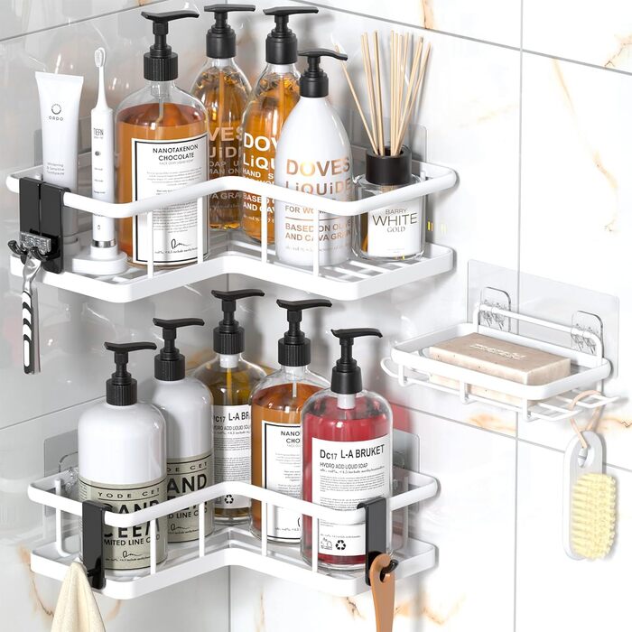 Набір кутових полиць для душу, 3 предмети, білий YASONIC