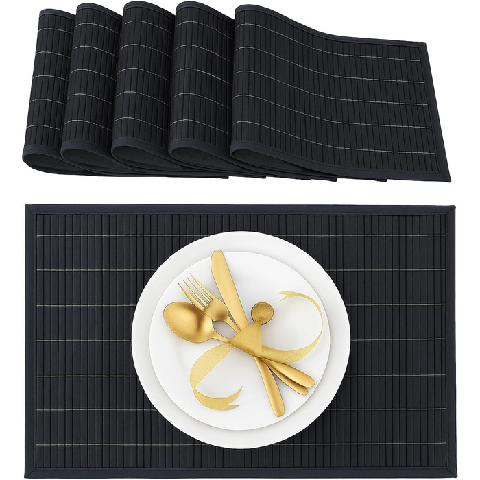 Набір із 6 сервірувальних килимків 45 x 30 см, чорний Relaxdays