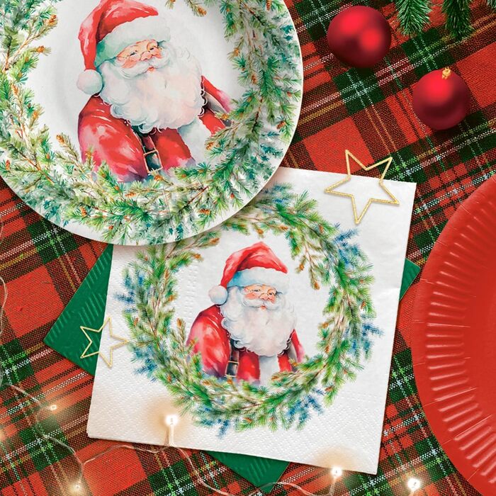 Серветки 3-шарові (33 x 33 см) I 20 шт. I Різнокольорові паперові серветки, ідеальні для різдвяного столу I Серветки - Різдво, зима, зірки, сніг, сніговики I (Радісне коло Санта Клауса)