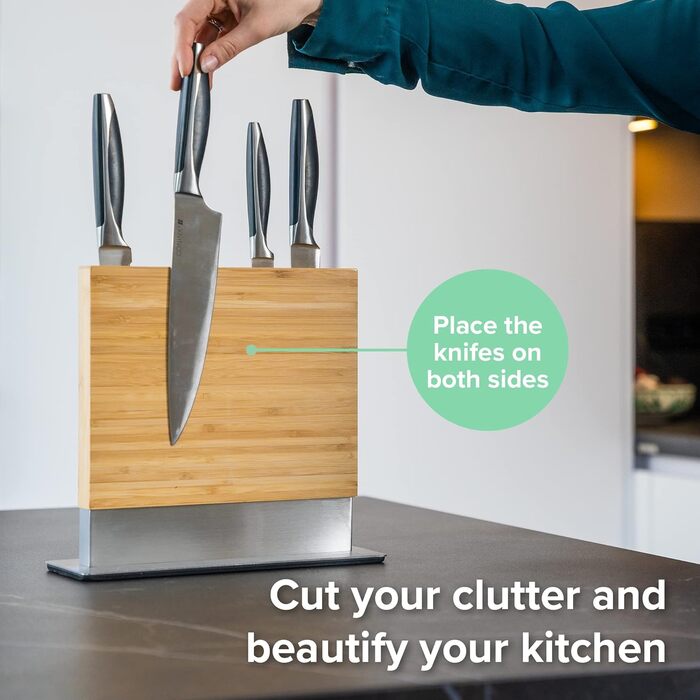 Блок ножів Coninx магнітний двосторонній Тримач для ножів магнітний без ножа Тримач для кухонних ножів із сильним магнітом Магнітна дошка для ножів з обох сторін Нековзний Волоський горіх (бамбук)