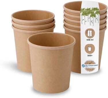 Органічні паперові стаканчики Харчові стаканчики Картонні стаканчики з крафту Коричневі I Компостовані стаканчики Стаканчики для супу На винос Стаканчики для морозива Картонні I 25 органічних одноразових стаканчиків Біорозкладні 200 мл (400 мл (500 штук))