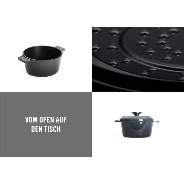 Чавунна каструля Ø 24 см, синього кольору, з кришкою та силіконовими ручками Емальований чавун, підходить для індукції та духовки для всіх типів плит Ø 24 см, висота 11 см, 4,2 літра (вугільно-сірий, Ø 18 см, висота 9 см, 1,8 літра)