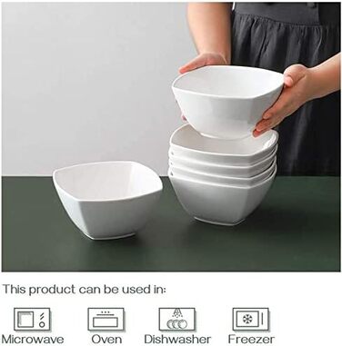 Мл Пластівці Набір з 6 шт. , білі квадратні миски для супу, порцелянові сервірувальні миски для закусок, салат, макарони, десерт, варення, можна мити в посудомийній машині та мікрохвильовій печі, 770