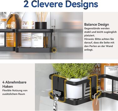 Набір кутових полиць для душу, 3 предмети, чорний YASONIC