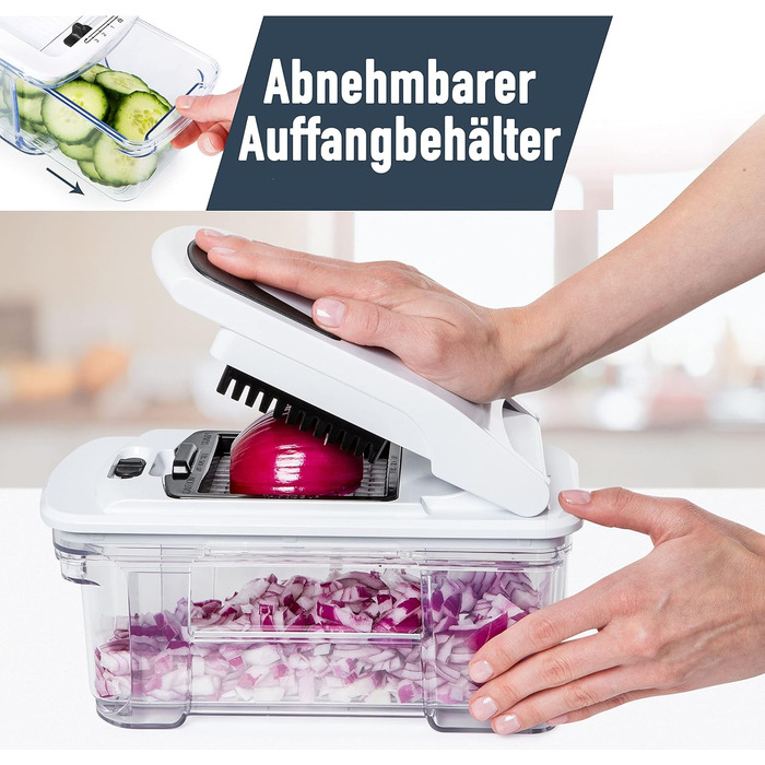 Овочерізка мандоліна, овочерізка, нарізка для огірків, нарізка для цибулі, картоплерізка, фрукторізка, терка для овочів та сиру, різак для жульєну (все в 1, білий)