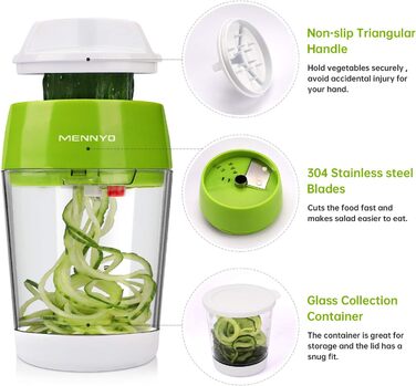 Спіральна овочерізка 4 в 1 з контейнером, зелена MENNYO