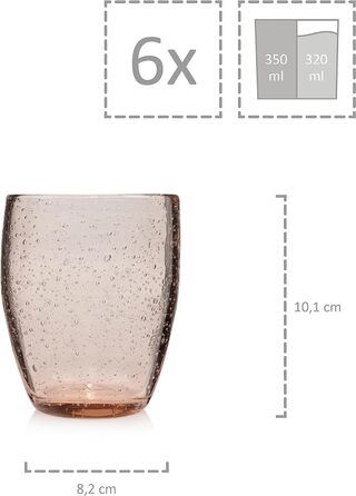 Набор бокалов для питья Singer Porto Набор стеклянных бокалов из 6 предметов на 6 человек, стакан для воды, разноцветный, уникальная огранка, повседневный, семейный ужин, офис, набор стаканов для сока на открытом воздухе 310 мл (London Brown 6 шт.)