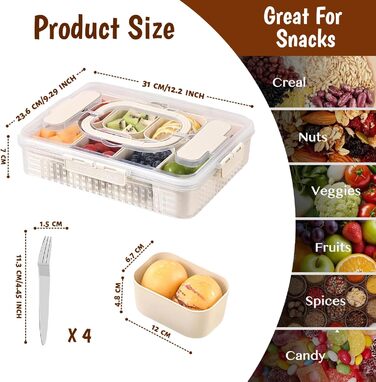 Контейнер для снеків з 8 відділеннями, з 4 виделками з нержавіючої сталі TETSMG