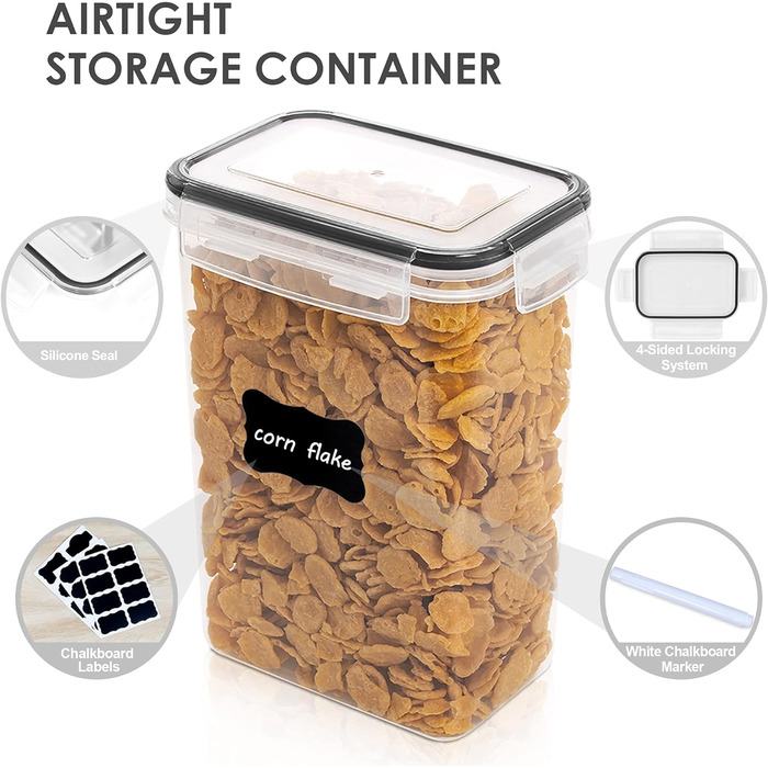 Набір банок для зберігання Vtopmart 0.8 л, банки для мюслі та банки для зберігання харчових продуктів, пластик без бісфенолу А, герметичний, контейнер для сухого корму, набір із 12, 24 етикетки для зерна, борошна, цукру (чорний) (2 л*9)