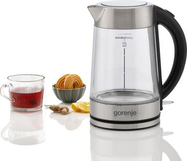 Gorenje Электрочайник 1.7л, 2,200 Вт, strix контроль, стекло, нерж