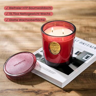 Ароматна свічка M&SENSE Лісова хатина, ароматичні свічки у склянці, натуральна соєва свічка, час горіння 55 годин, подарункові свічки для жінок та чоловіків, подарункова свічка (червона камелія, 560 г)