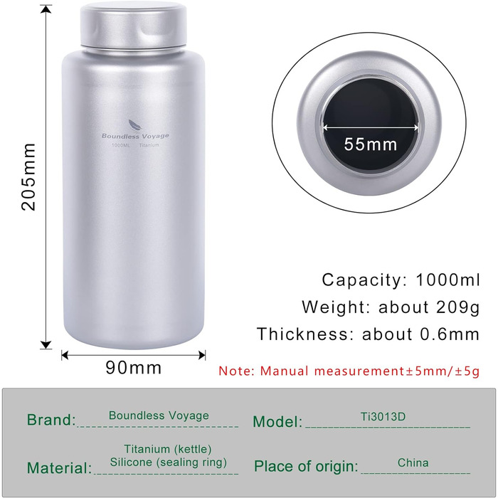 Одношарова титанова пляшка для води 1 л. Boundless Voyage