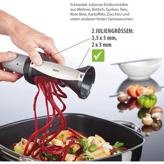 Набір кухонних помічників спіральний різак GEFU SPIRELLI та ніж для овочів SENSO - Спіральний різак для приготування овочевих спагетті та цудлів (Spirelli 2.0 та ніж)