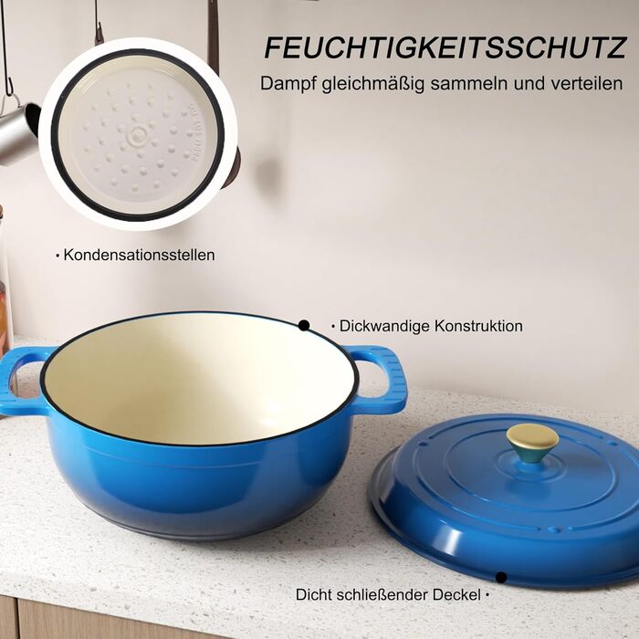 Чавунна жаровня 5,7 л з кришкою 28 см, синя LEADZM