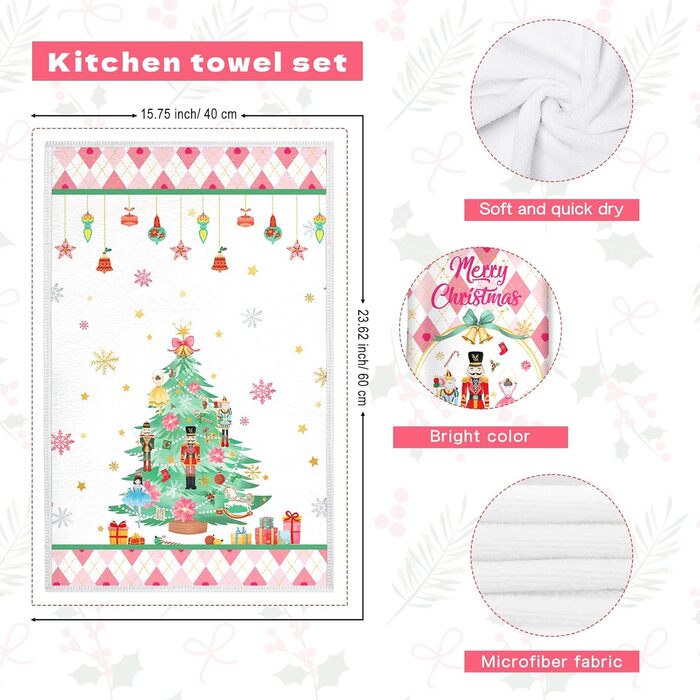 Набір з 2 різдвяних кухонних рушників 60 x 40 см Лускунчик Arquiel